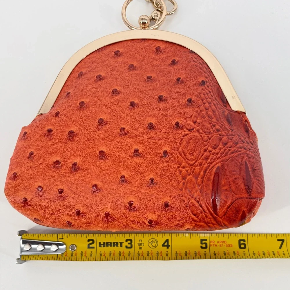 Clutch Coin Purse Women Small Orange Faux Ostrich Crocodile Mob Wife Retro Charm